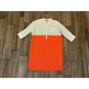 Vilagallo Dress Womens EU 40 White Orange Colorblock Henley Tunic 3/4 Sleeve